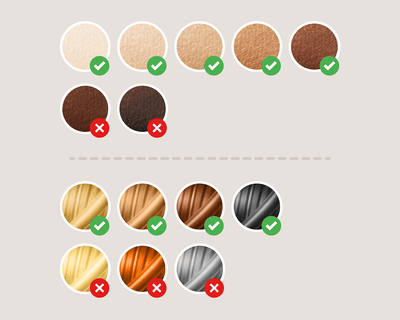 Image montrant les couleurs de poils et les teintes de peau compatibles avec Lumea IPL