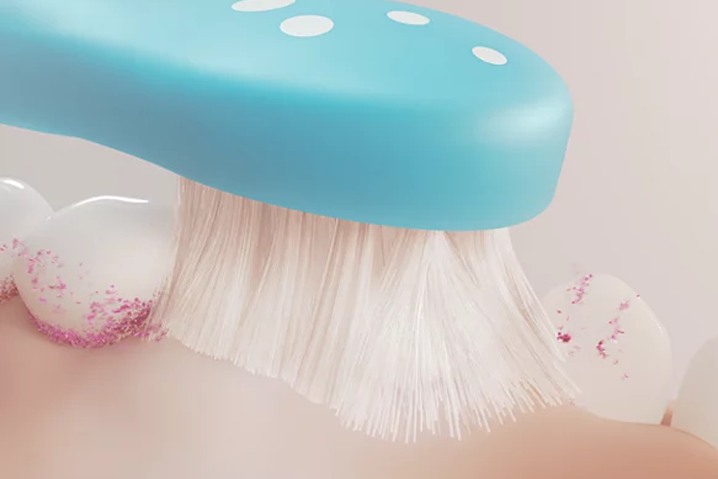 Graphic of a power toothbrush cleaning interdental plaque