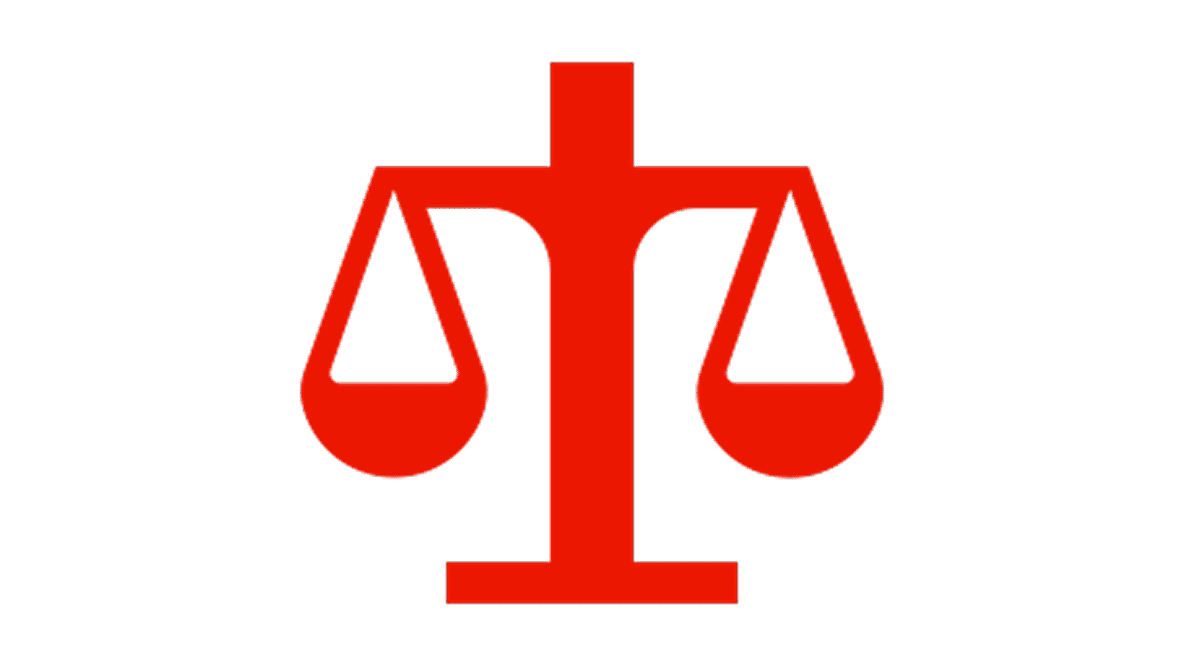 Solid red icon of a balance scale with a central vertical post and two equal hanging pans Solid red icon of a balance scale with a vertical post and two equal pans. Represents the benefit of longer stretches of stability with fewer flare-ups disrupting daily plans.
