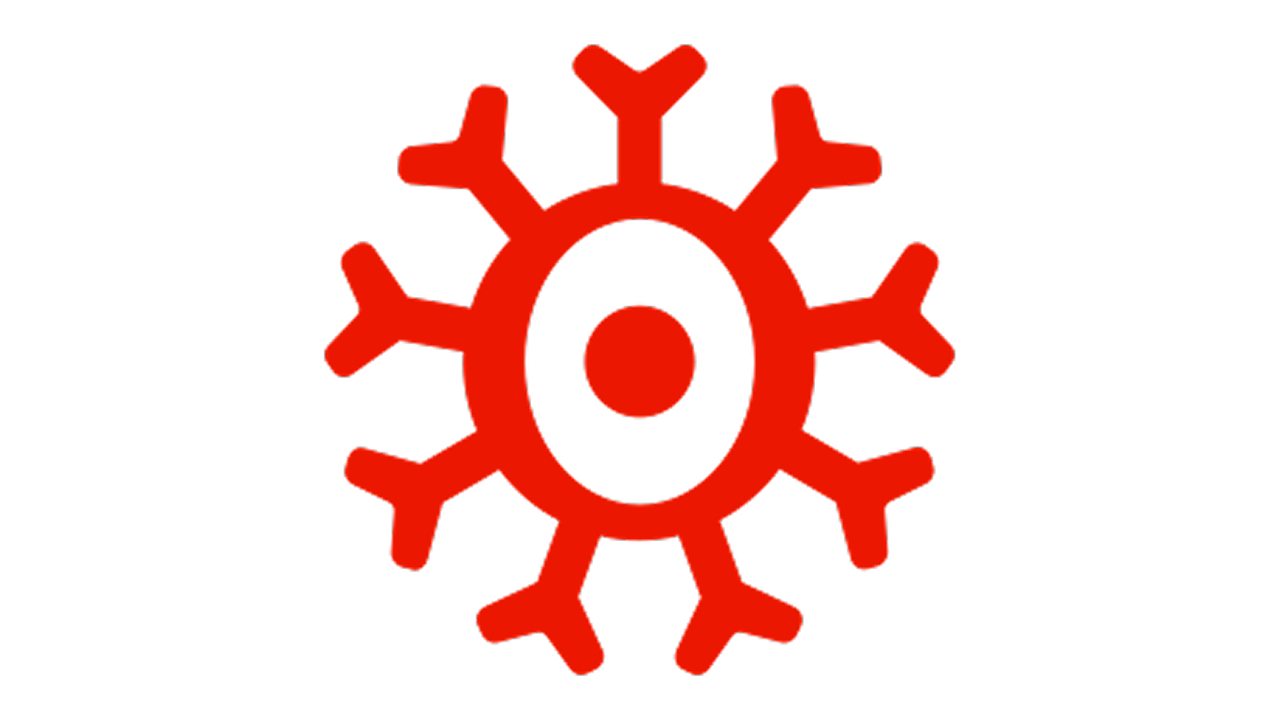 Solid red icon of a circular shape with multiple radiating spikes and a centre dot, resembling a stylised molecular or cellular structure. Represents the concept of IBD treatment mechanisms of action.