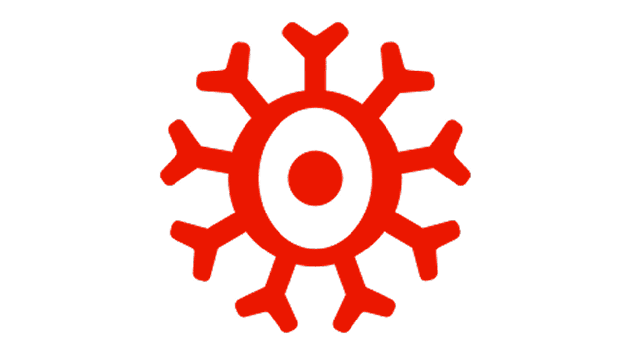 Solid red icon of a circular shape with multiple radiating spikes and a centre dot, resembling a stylised molecular or cellular structure. Represents the concept of IBD treatment mechanisms of action.