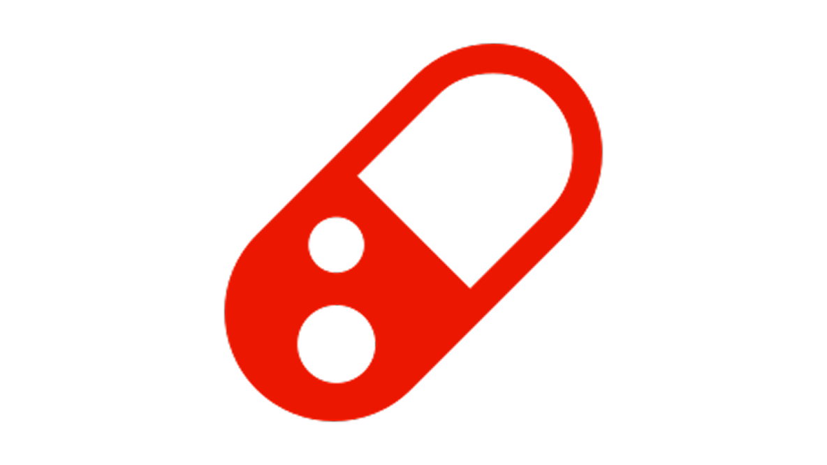 Solid red icon of a two-tone pharmaceutical capsule. Represents the benefit of reduced long-term steroid dependence associated with achieving mucosal healing and endoscopic remission.