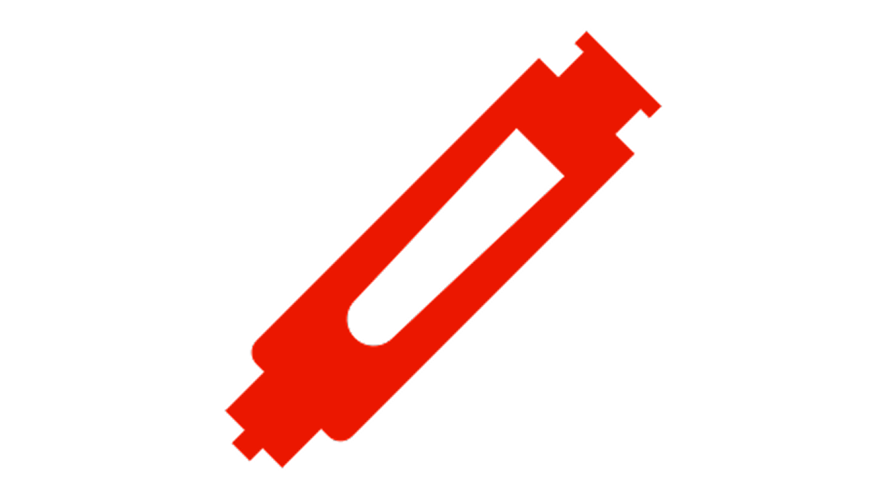 Solid red icon of a medical auto-injector pen at an angle, representing self-administered biologic treatment. Illustrates the concept of consistent and effective treatment delivery for long-term outcomes.