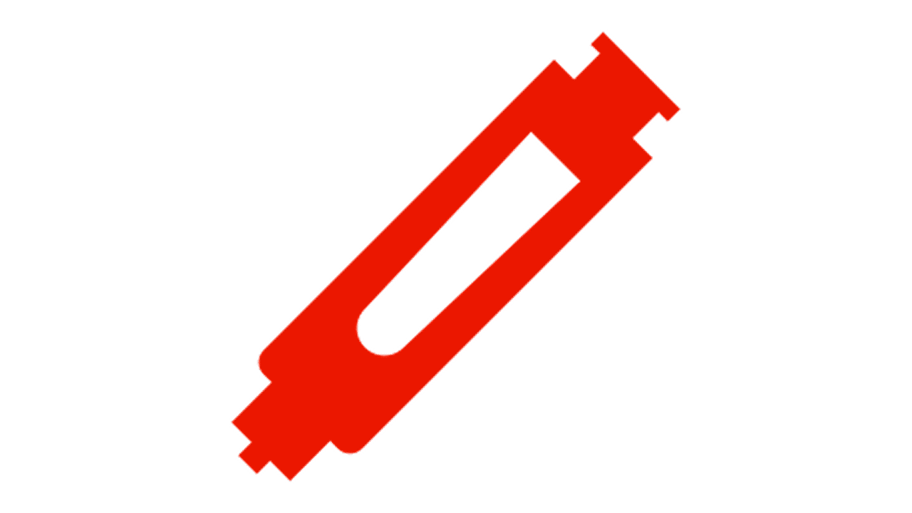Solid red icon of a medical auto-injector pen at an angle, representing self-administered biologic treatment. Illustrates the concept of consistent and effective treatment delivery for long-term outcomes.