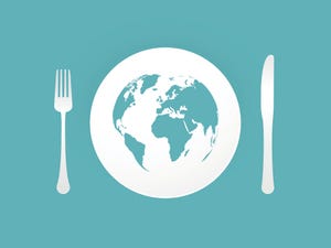 Earth on dinner plate with fork and knife