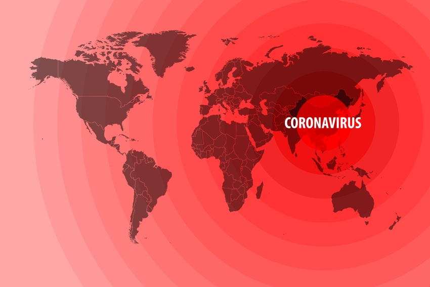 coronavirus on red world map