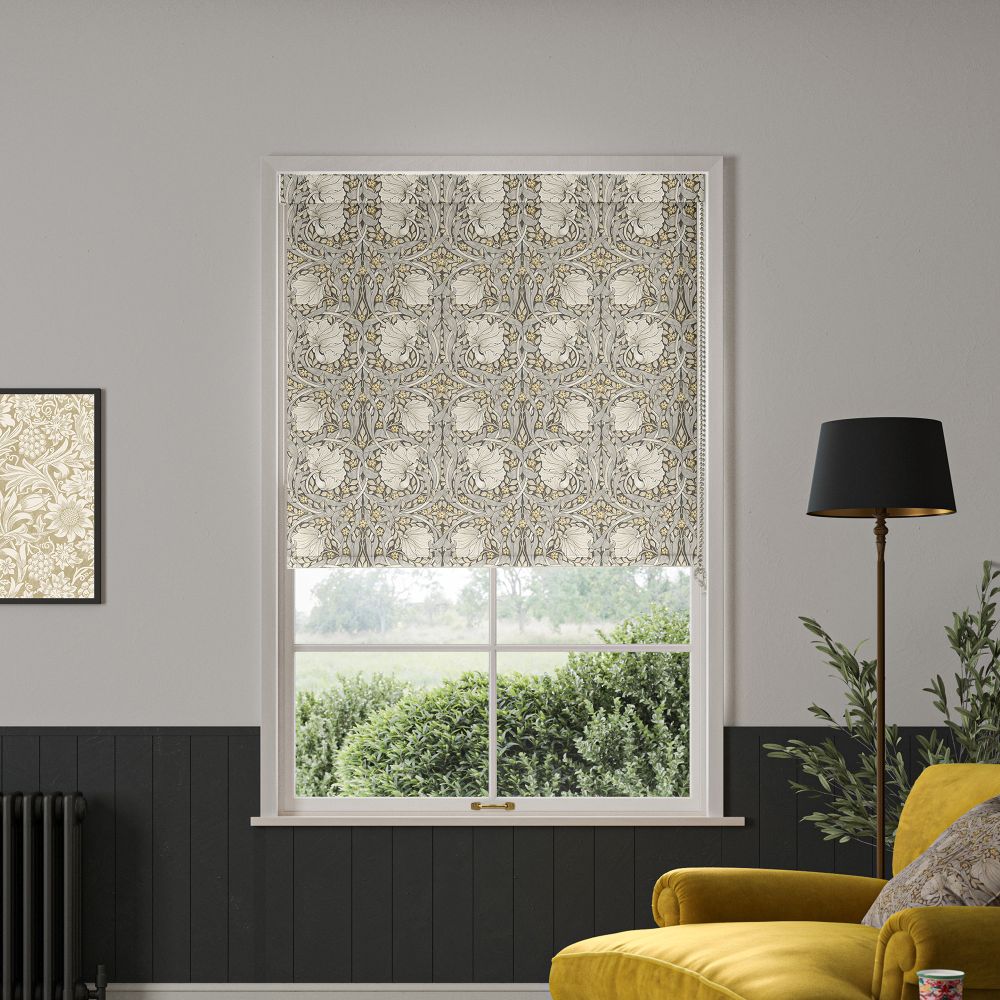 Pimpernel Flint Roller Blind William Morris at Home in a living room