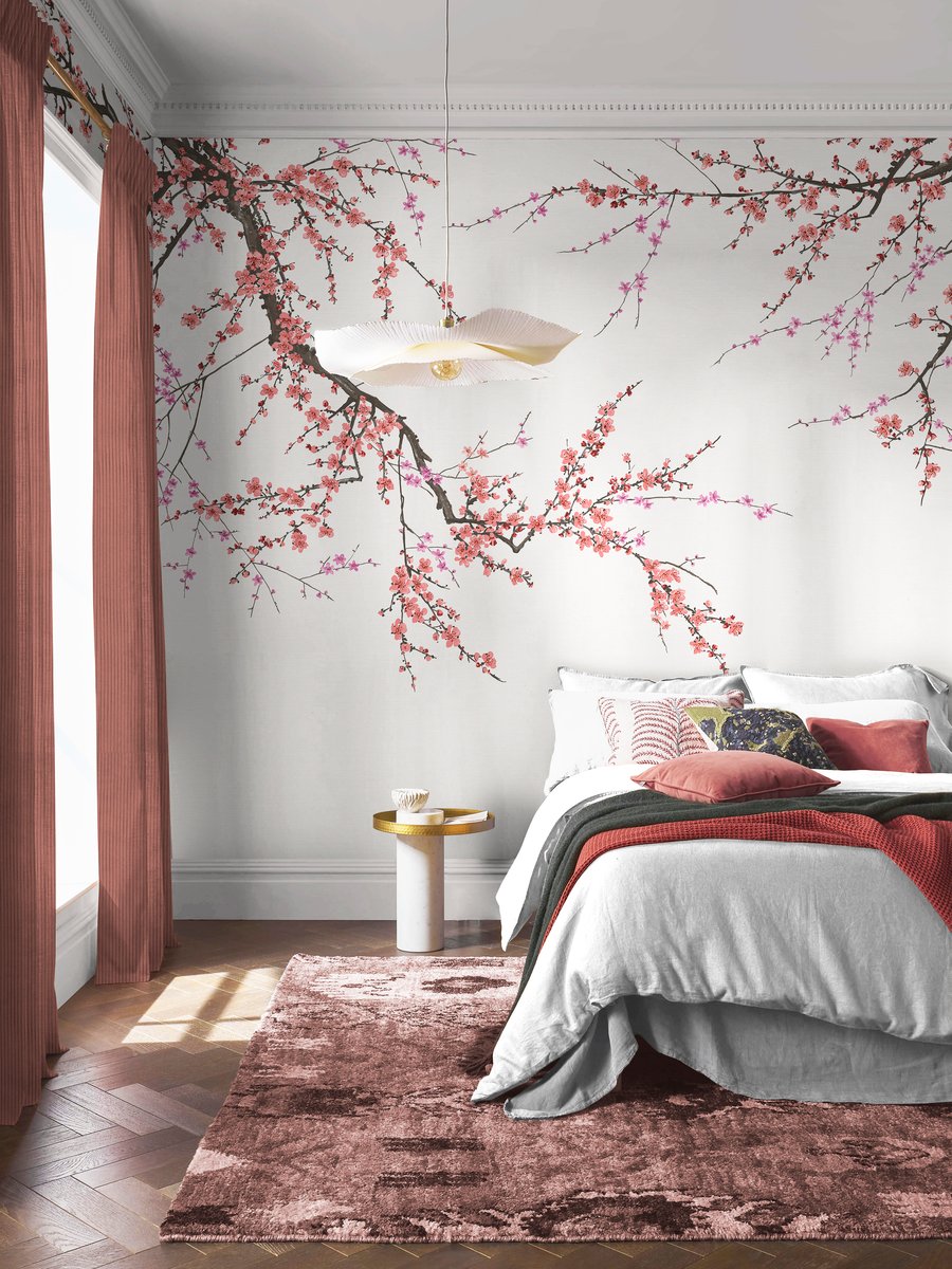 Sakura Soft Pink bespoke mural in a bedroom setting