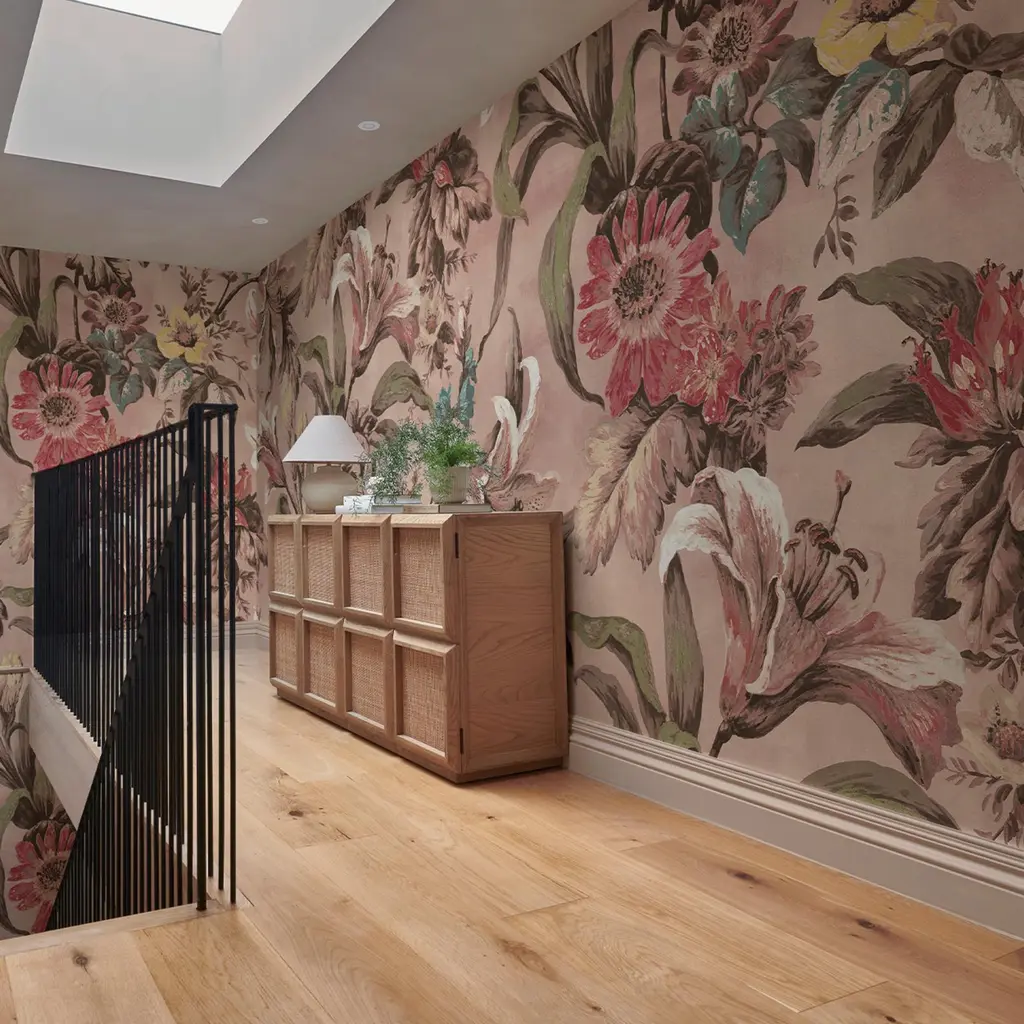 Hallway at top of stairs featuring LYS bespoke wall mural