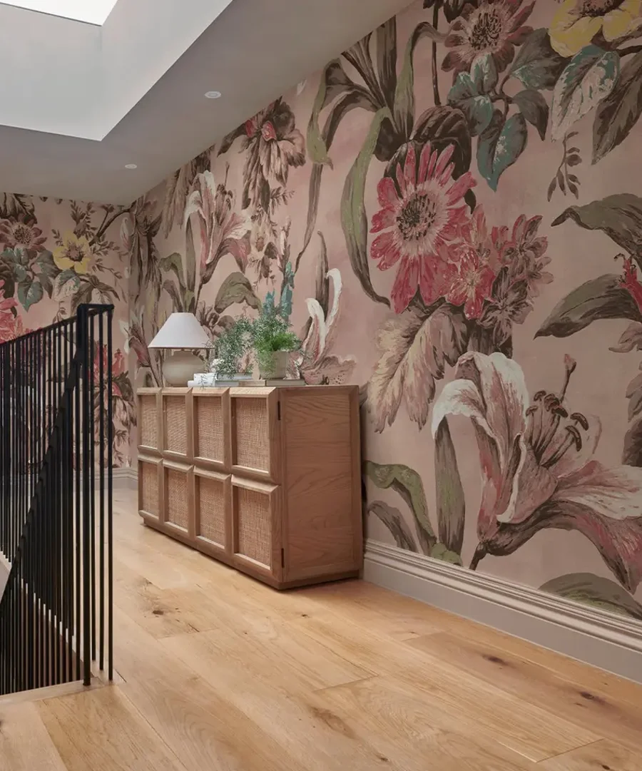 Hallway at top of stairs featuring LYS bespoke wall mural