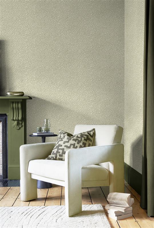 Watery Lane Linen Tapete in einem Wohnzimmerumfeld