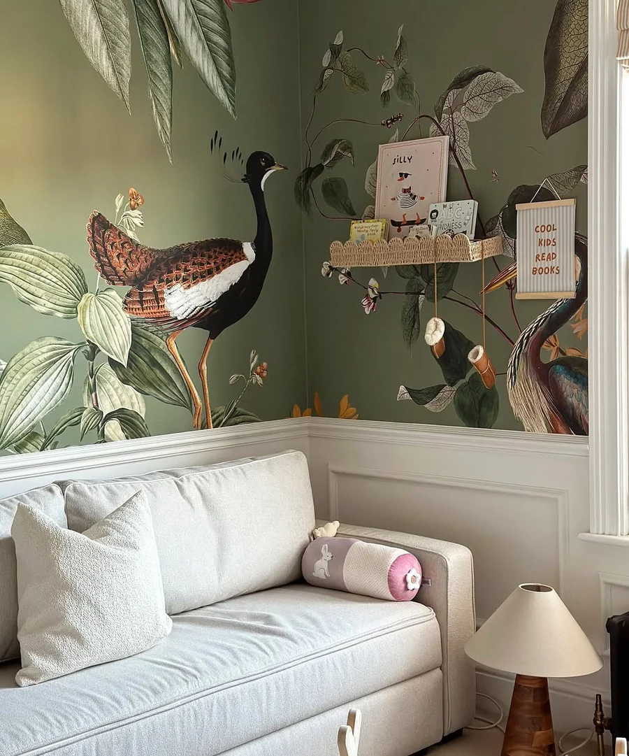 image of day bed and glasshouse sage wall mural