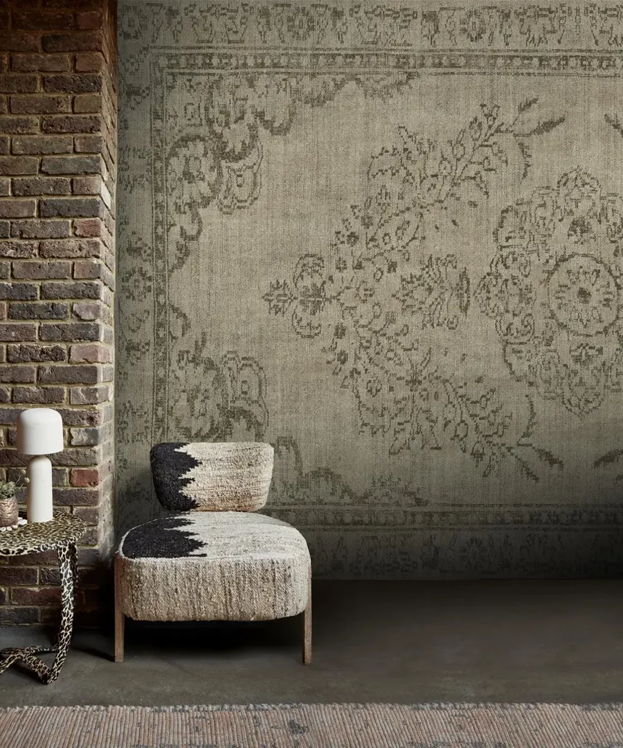 Roomset featuring Abigail Ahern tapestry olive bespoke mural