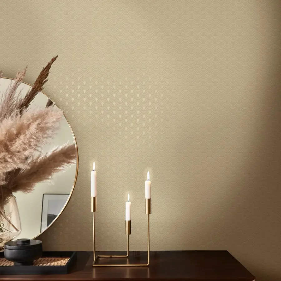 cosy neutral roomset featuring Nouveau linen wallpaper