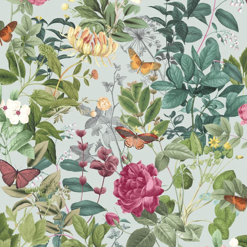 Bodnant Garden wallpaper design detail in duck egg