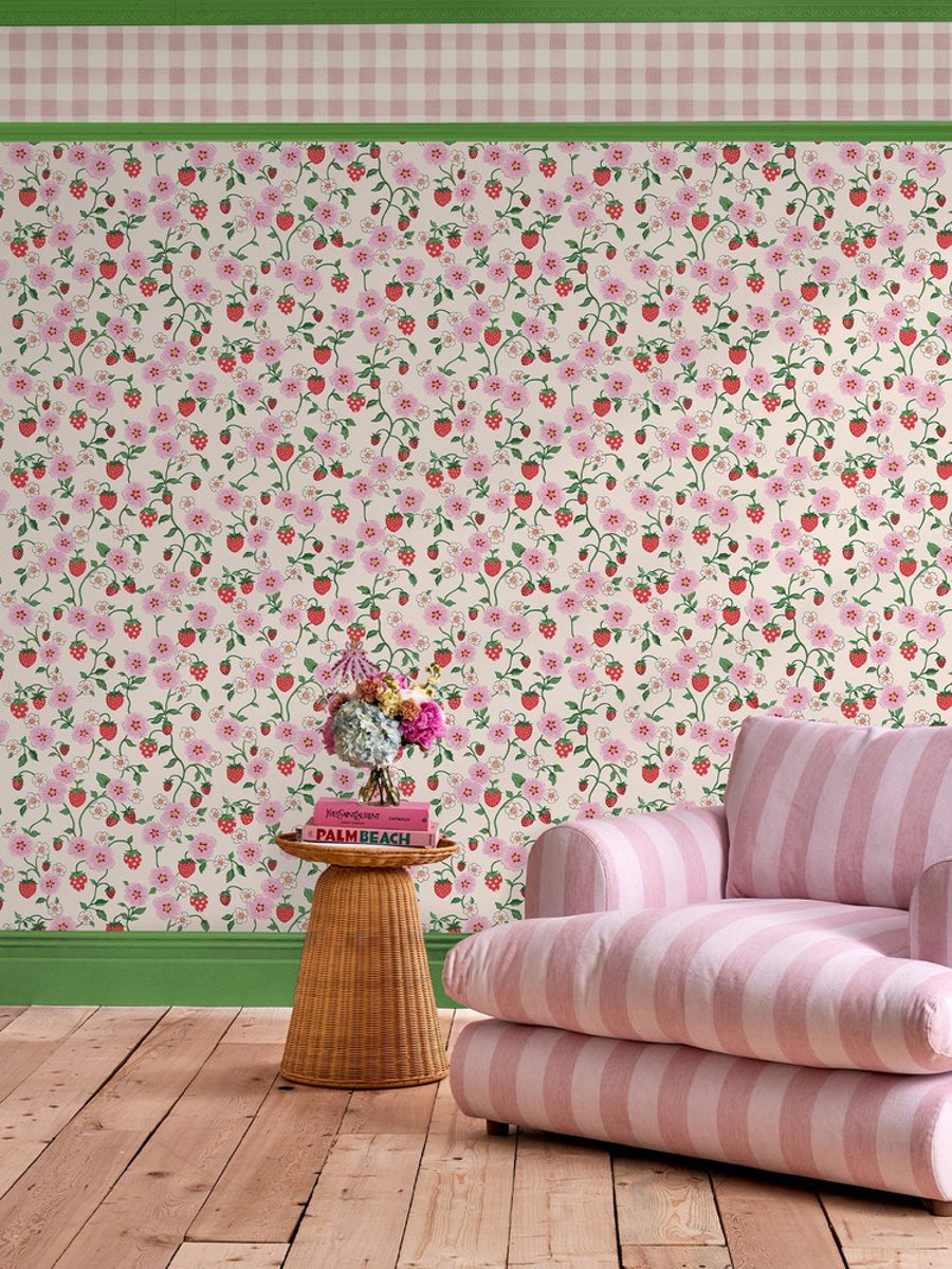 Cath Kidston Strawberry Spring Wallpaper in a living room