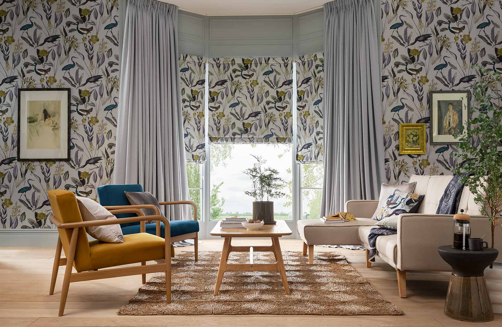 Single pleat curtains in a living room