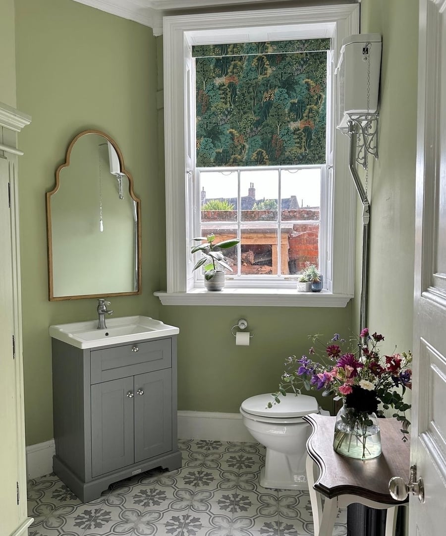 New Eden Emerald roller shade in a customers bathroom