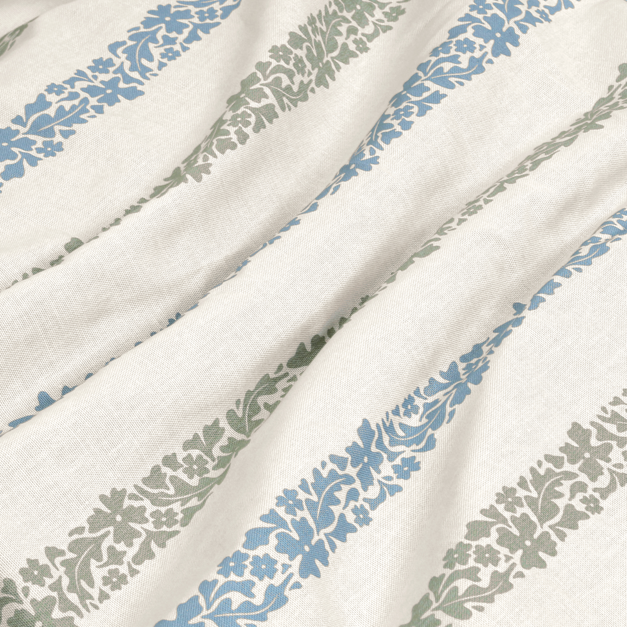 Floral Boheme Stripe Blue and Green fabric scrunch