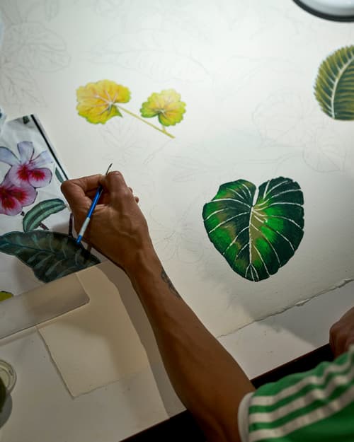 Victoria hand painting in the design studio