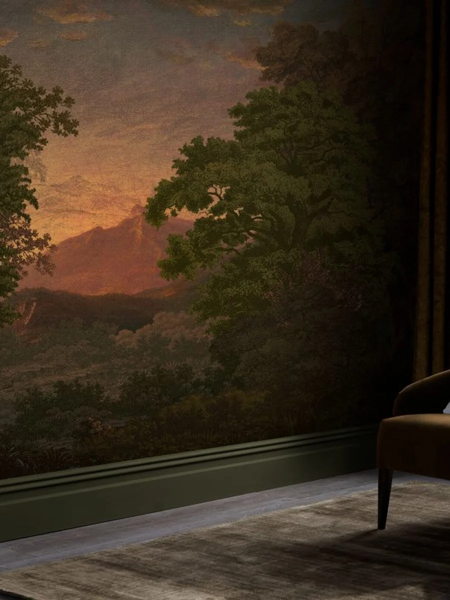 Trees & leaves bespoke mural in a living room setting
