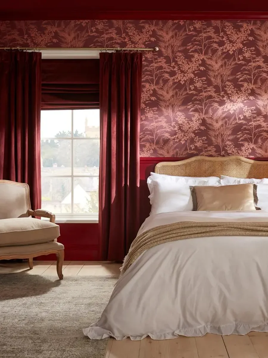 Mystic Divine Damson Wallpaper in a Bedroom