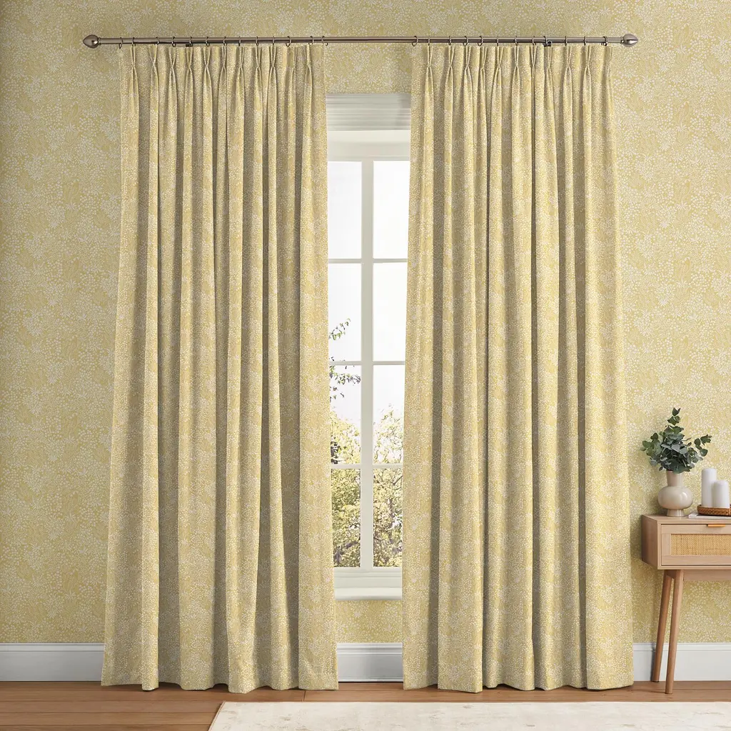 Room set of daisyfield creme brulee curtains and wallpaper