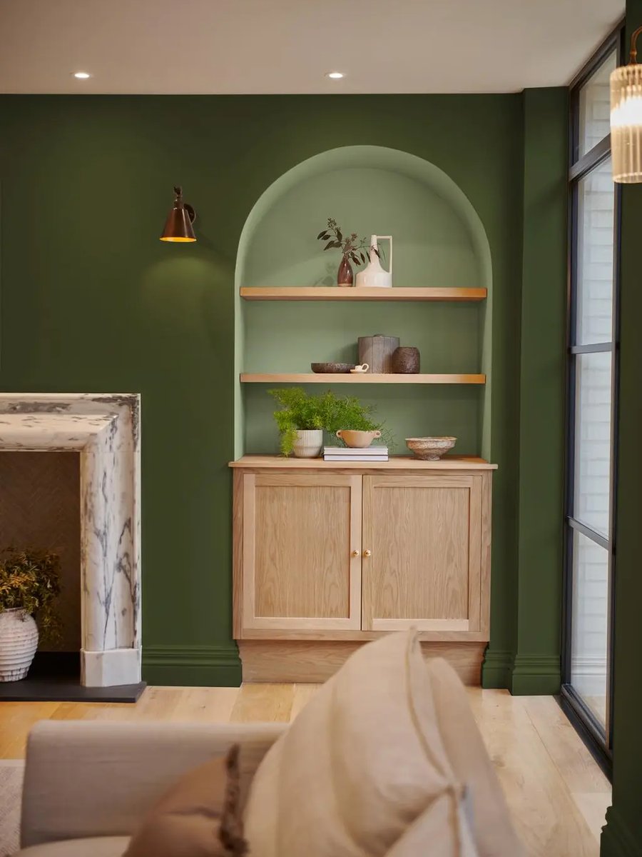 Forest Green and Willow painted on a living room wall
