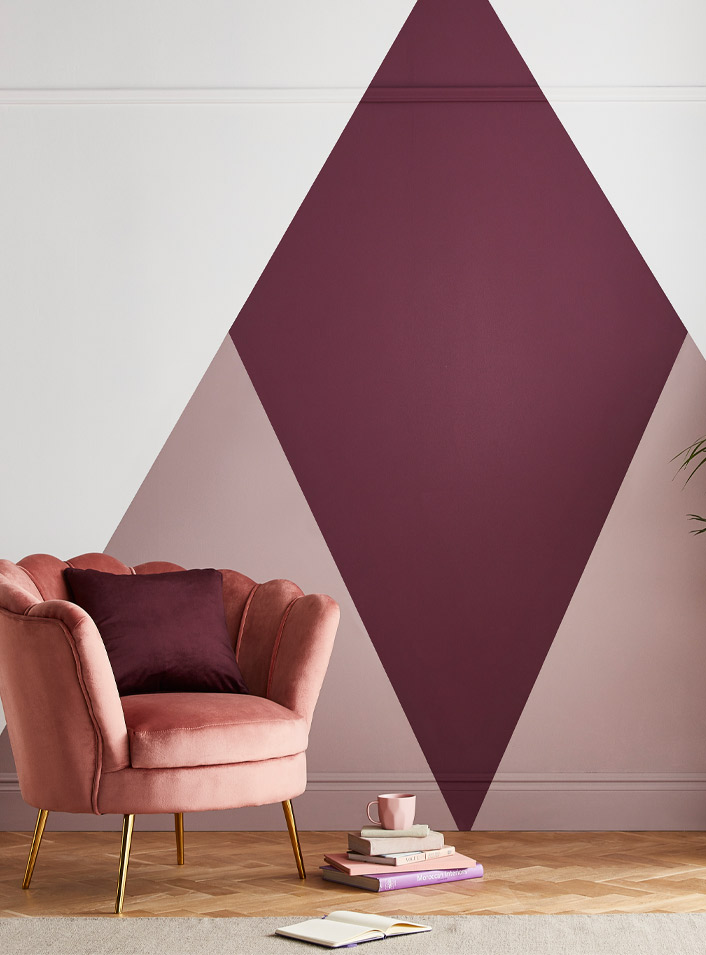 Room set featuring epoch paint in a geometric diamond shape