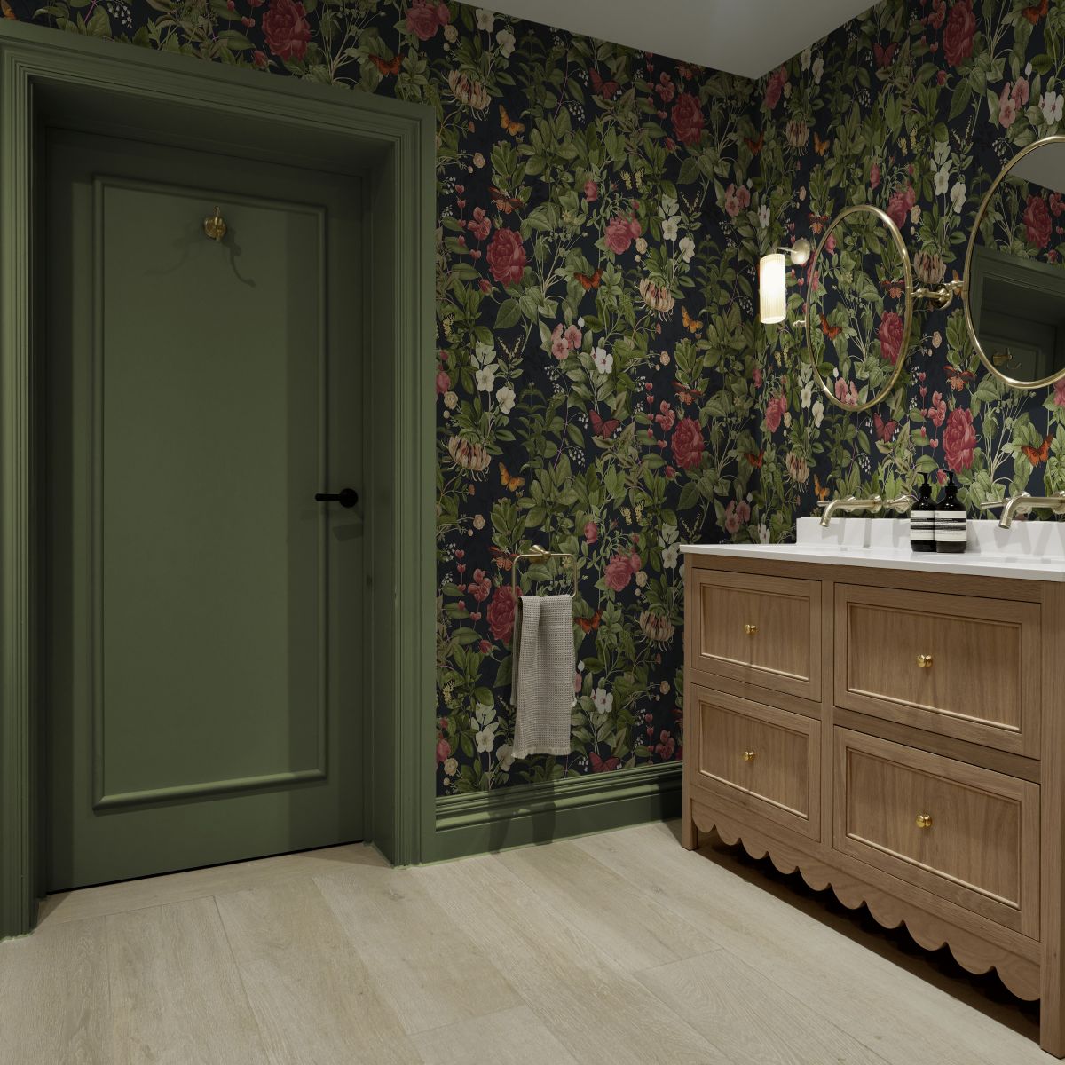 Bodnant Garden wallpaper in a bathroom setting