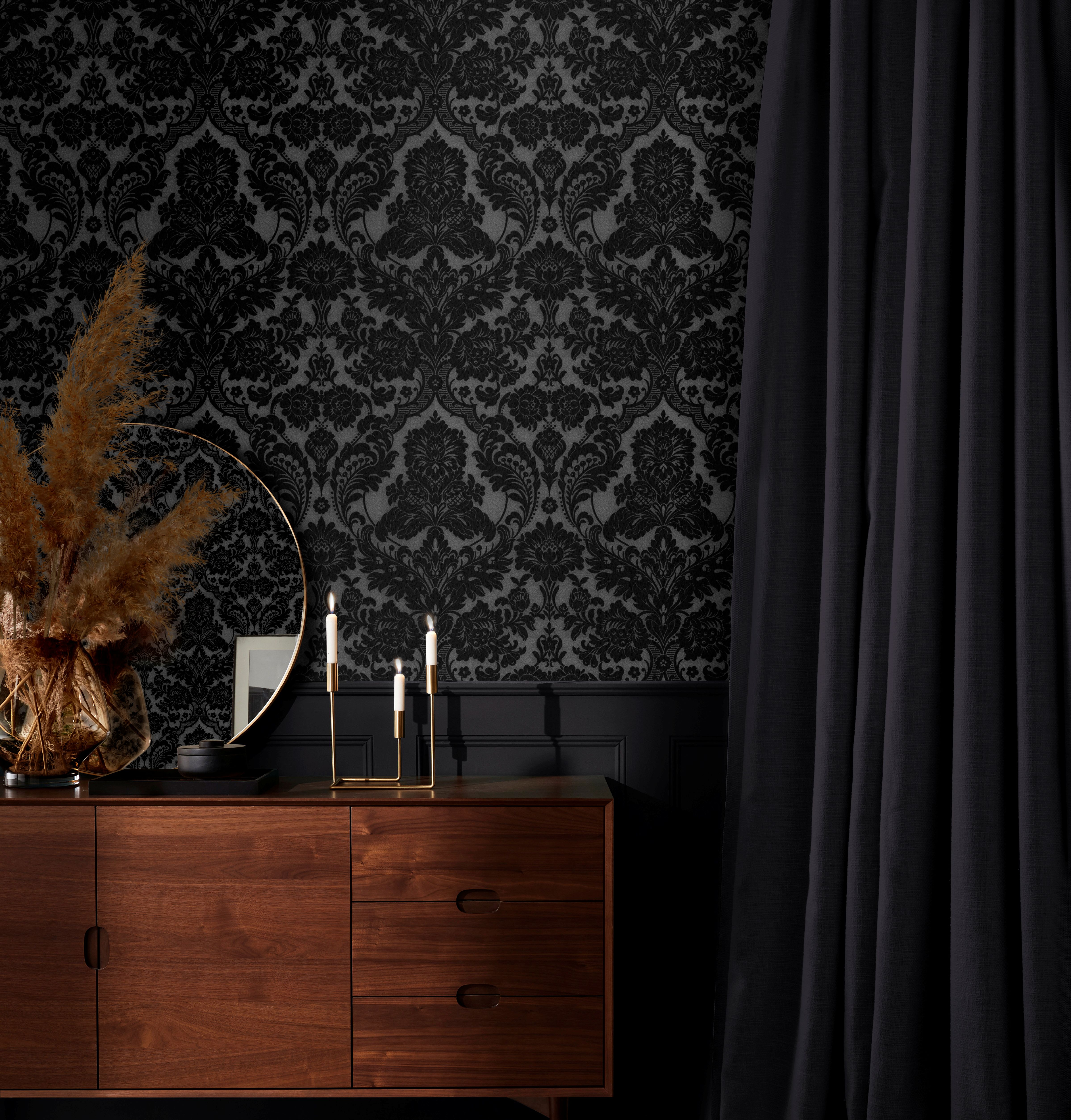 Gothic Damask Noir Wallpaper Roomset Image