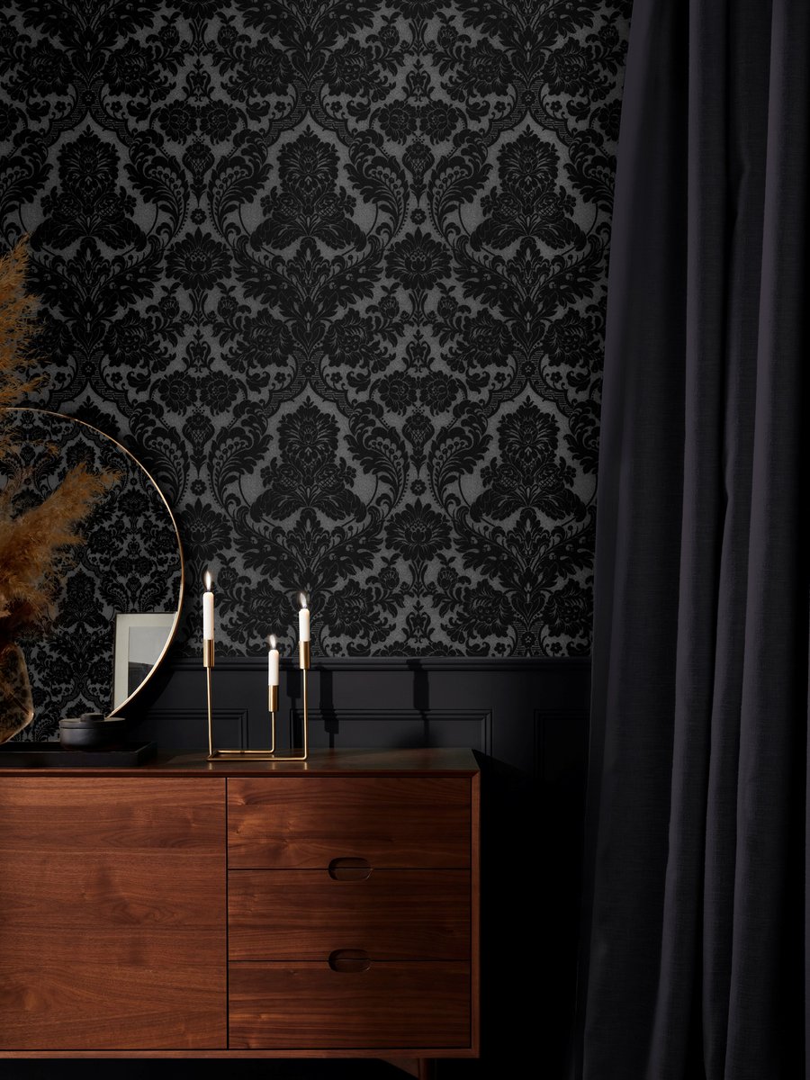 Gothic Damask Noir Wallpaper Roomset Image