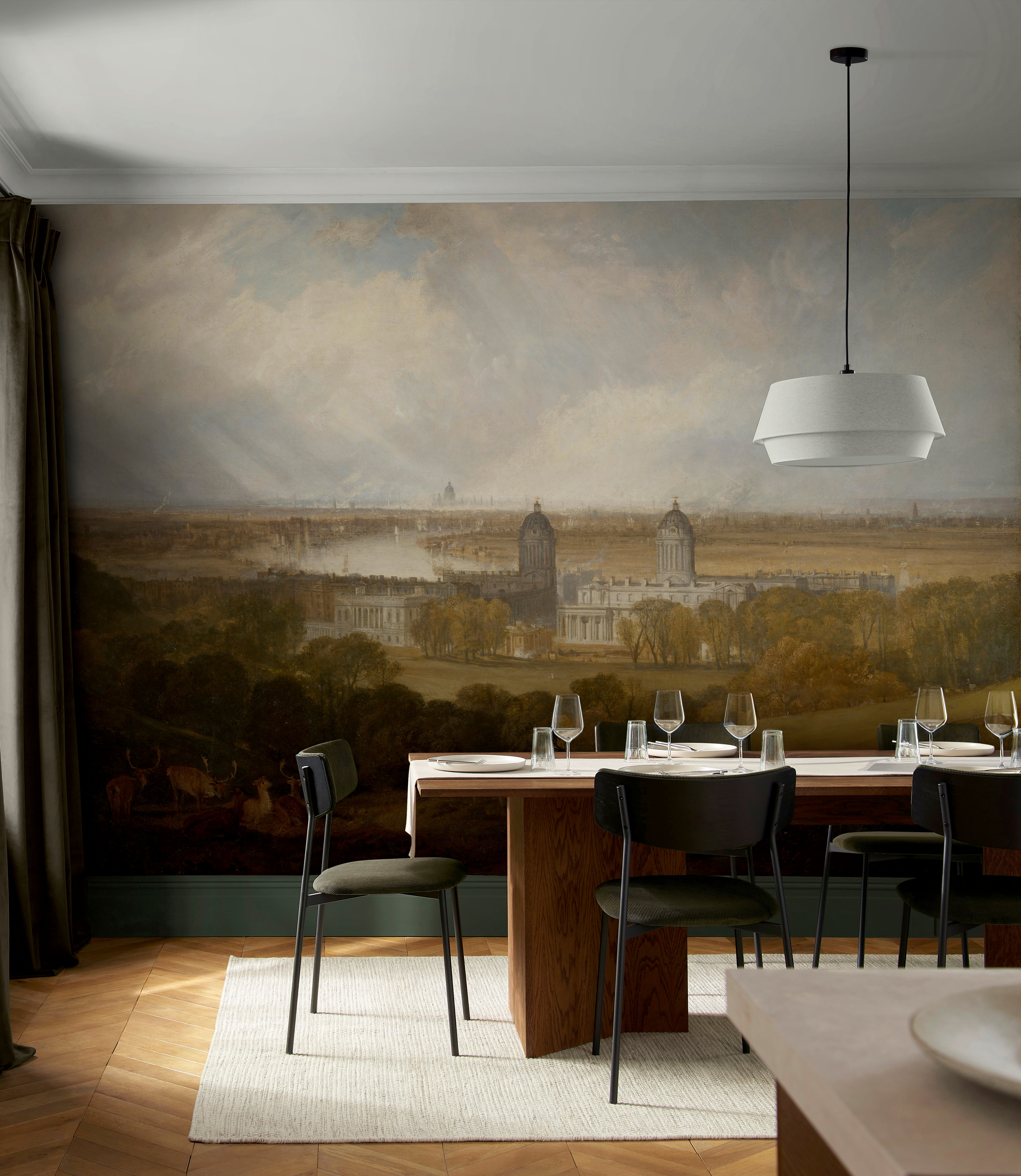 London from Greenwich Park Bespoke Mural in a dining room setting