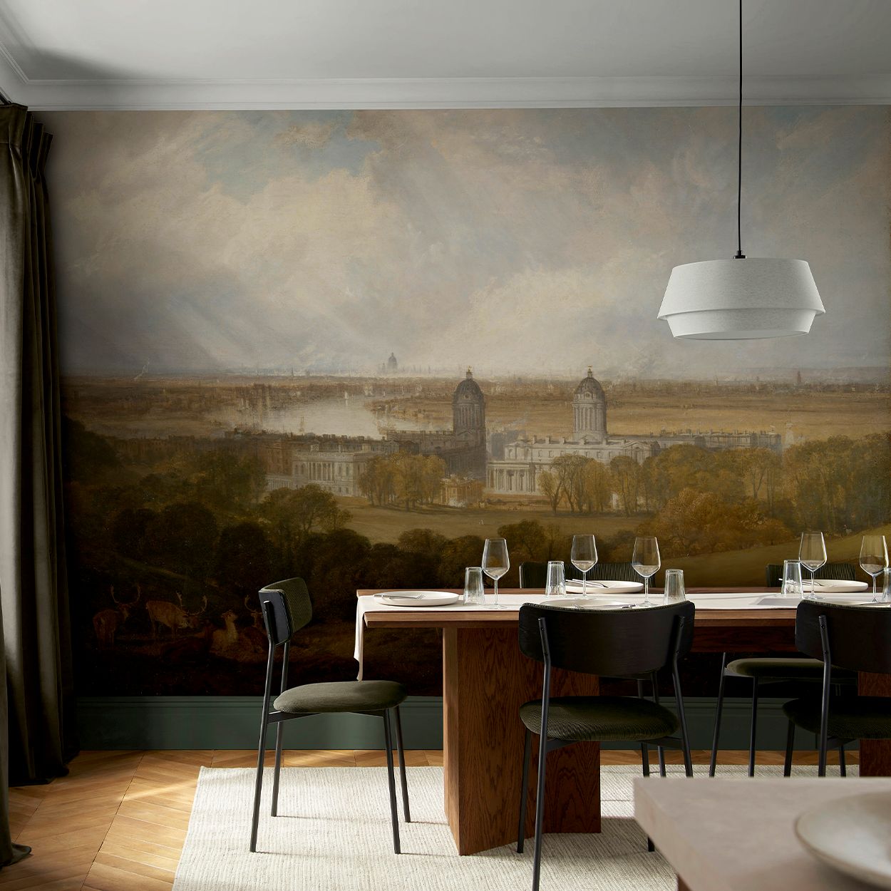 London from Greenwich Park Bespoke Mural in a dining room setting