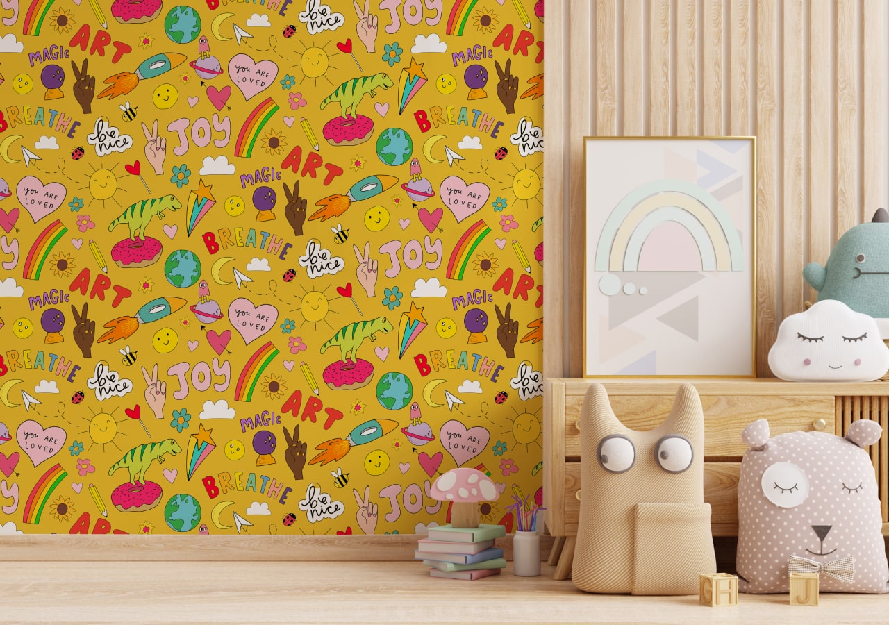 Sticker Doodle Yellow Wallpaper