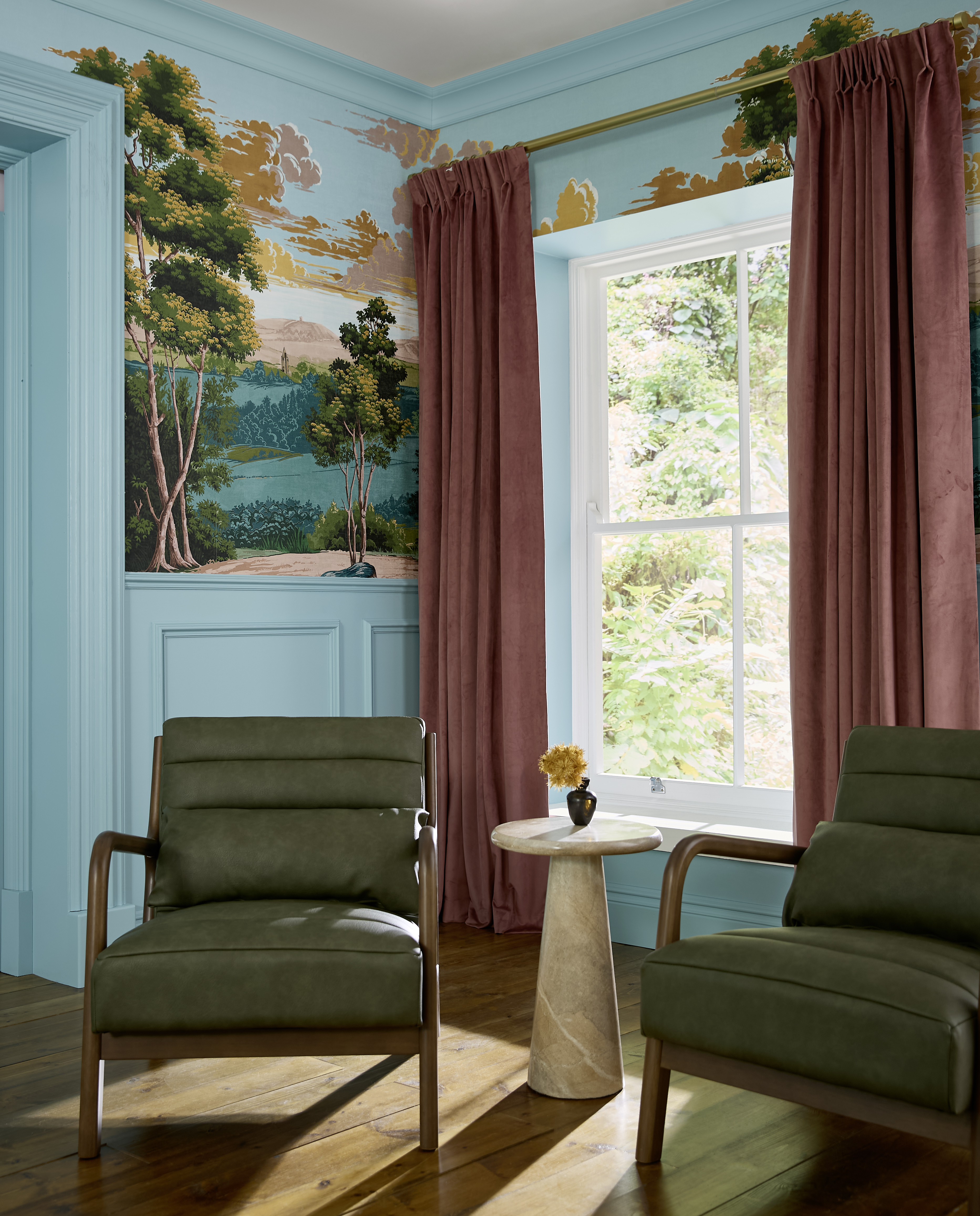 Red Rose County Day Bespoke Mural in a living room.