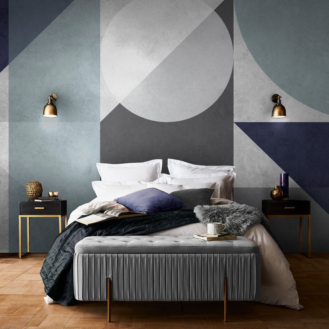 Abstract GEO blue and grey bespoke mural