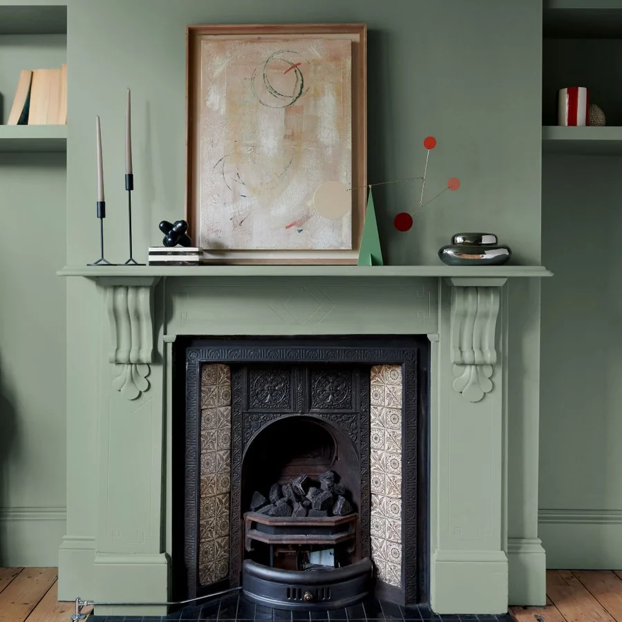 Roomset of room with fireplace featuring our Accrington Road paint.