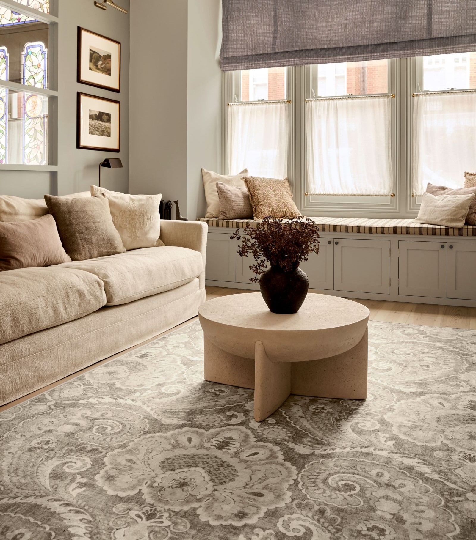 Paisley Tapestry Linen rug in a living room setting 