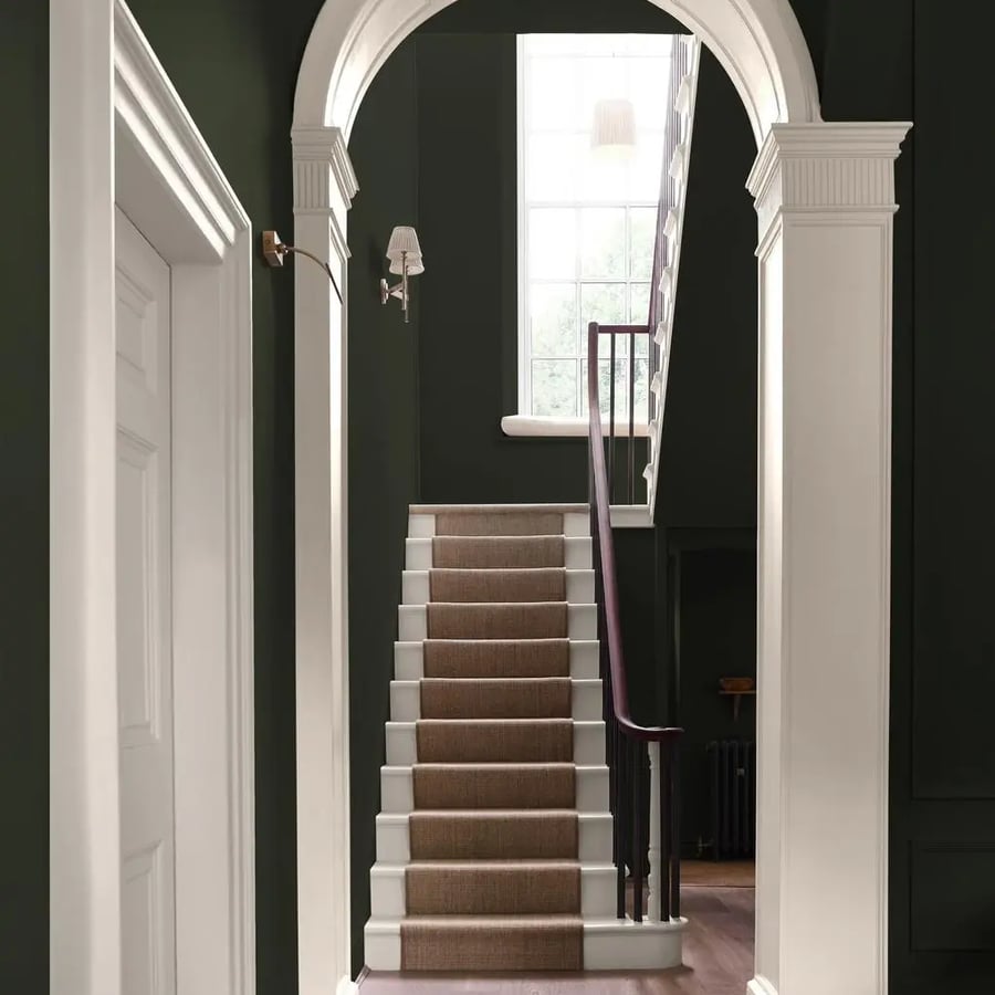 hallway image with staircase featuring Sue's Jumper and Pebble paint