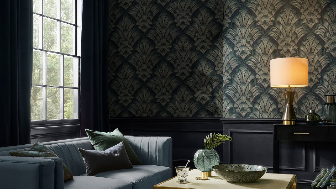 Papier peint Renaissance Petrol dans un salon