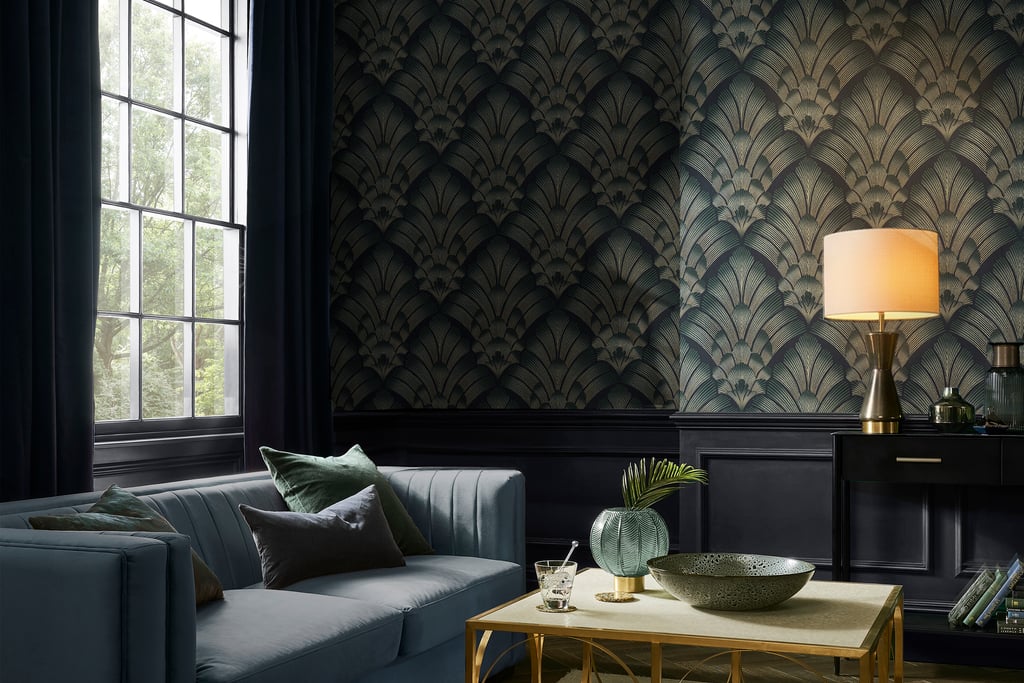 Renaissance Petrol wallpaper in a living room setting