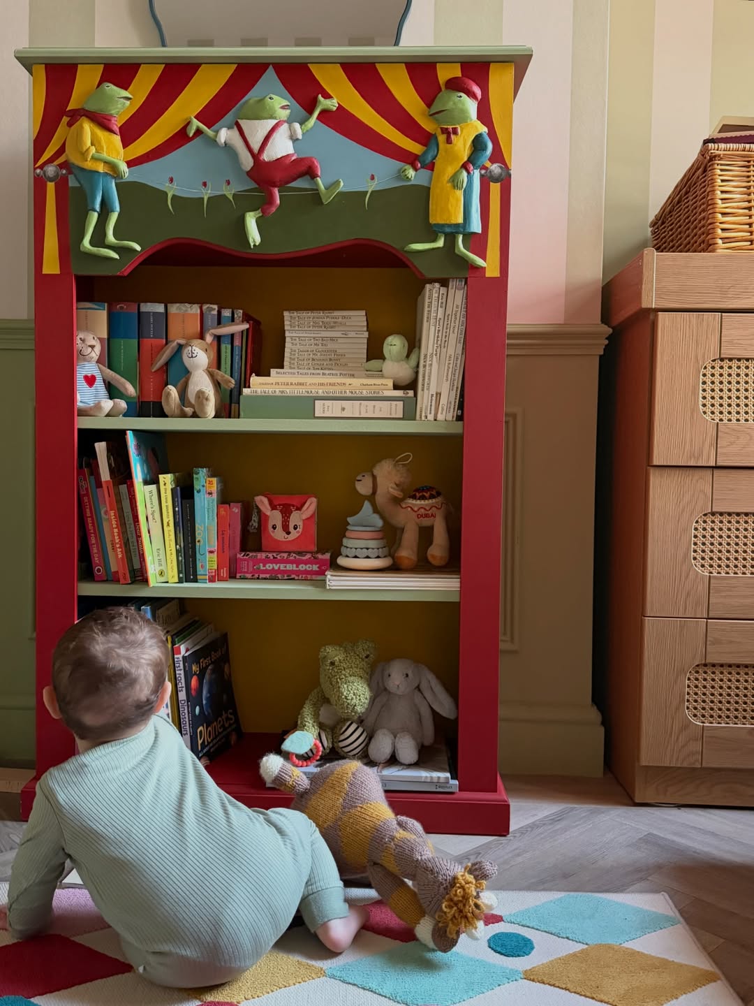 image of childrens bookcase painted in lioness and vampire paint