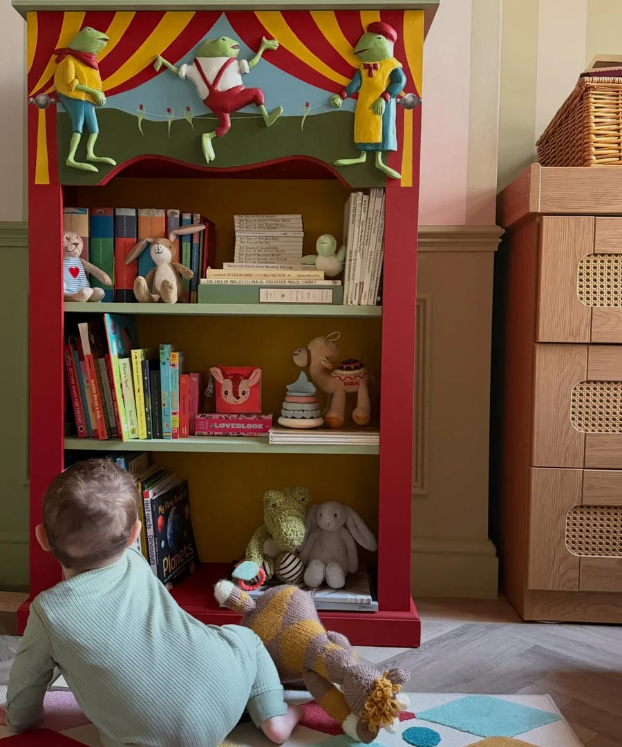 image of childrens bookcase painted in lioness and vampire paint