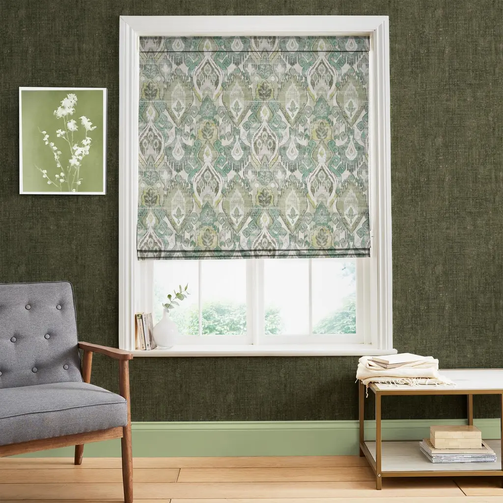 daraee tapestry green roman blind in room set
