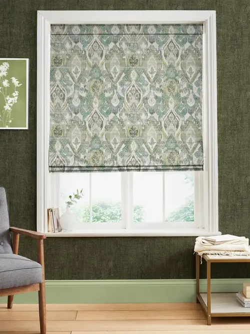 daraee tapestry green roman blind in room set