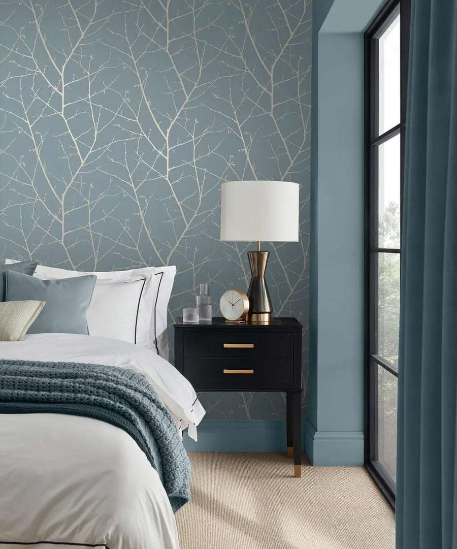 Boreas Breathe Wallpaper in a bedroom