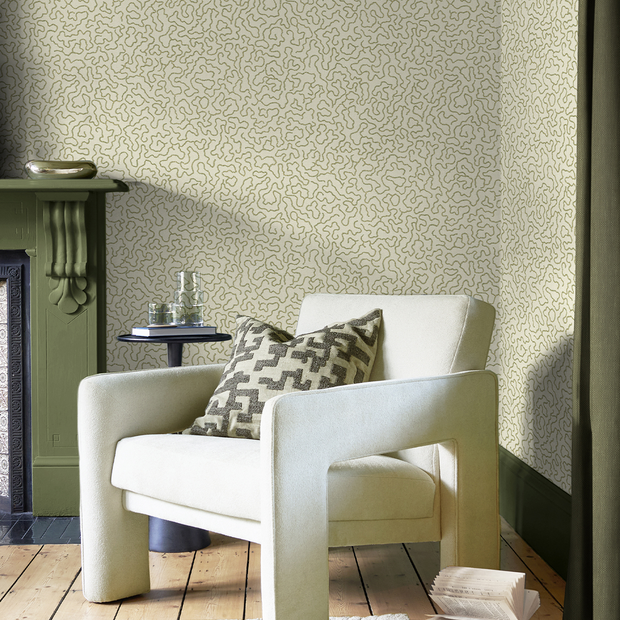 Watery Lane Linen Wallpaper in a living room setting