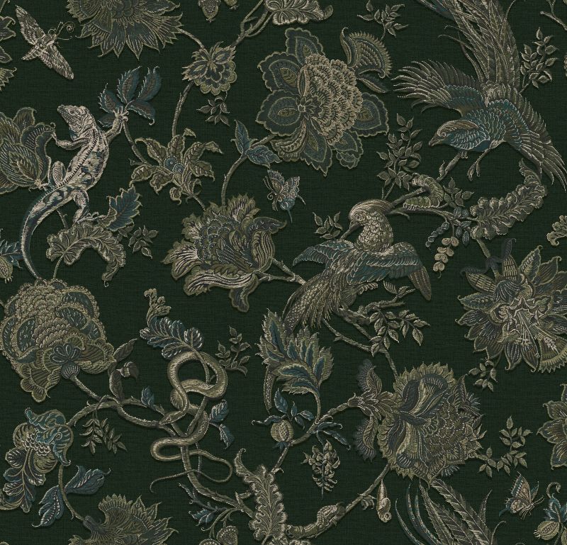 Eternal weave wallpaper design detail in emerald green