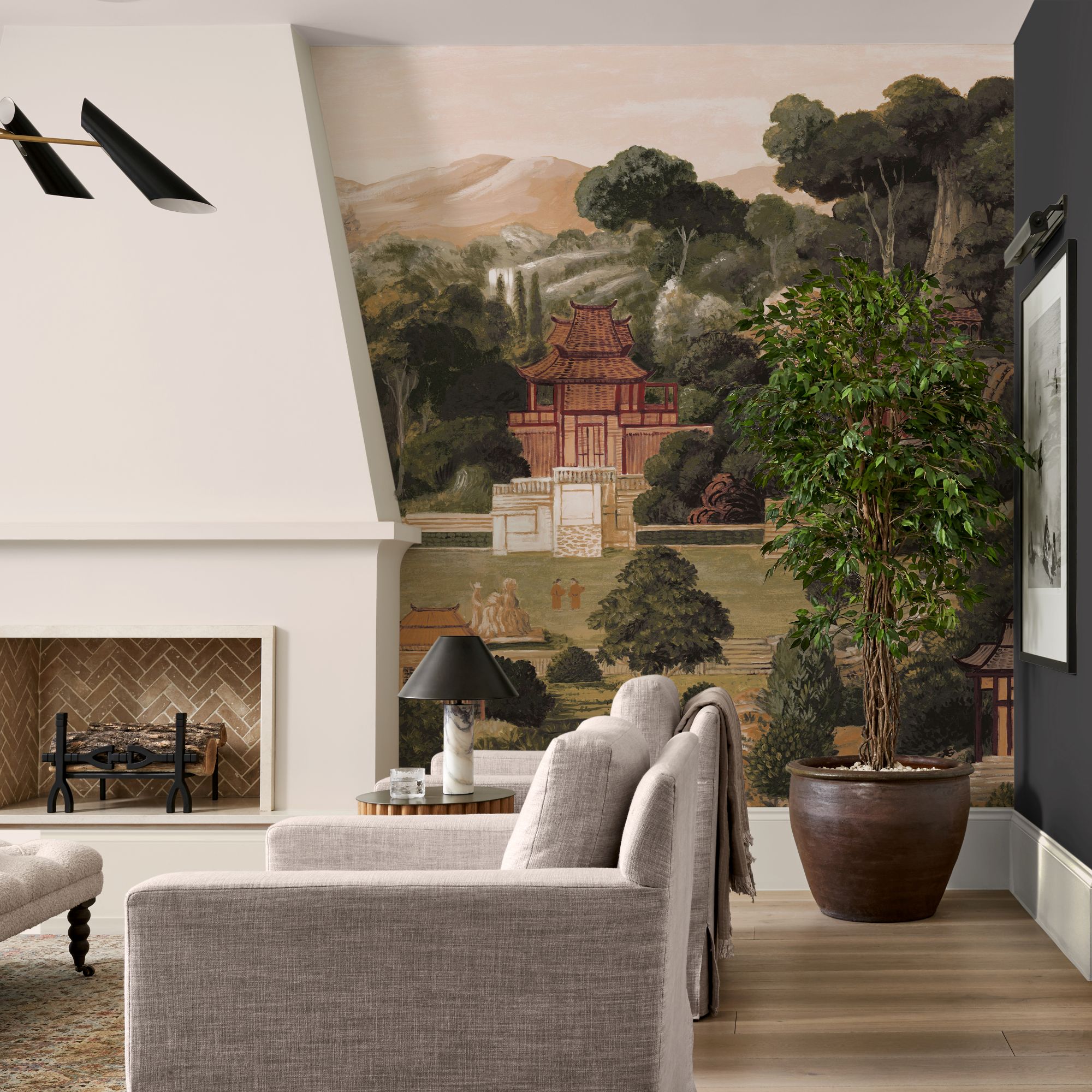 New Exclusive Jade Pavilion Bespoke Mural in a living room setting